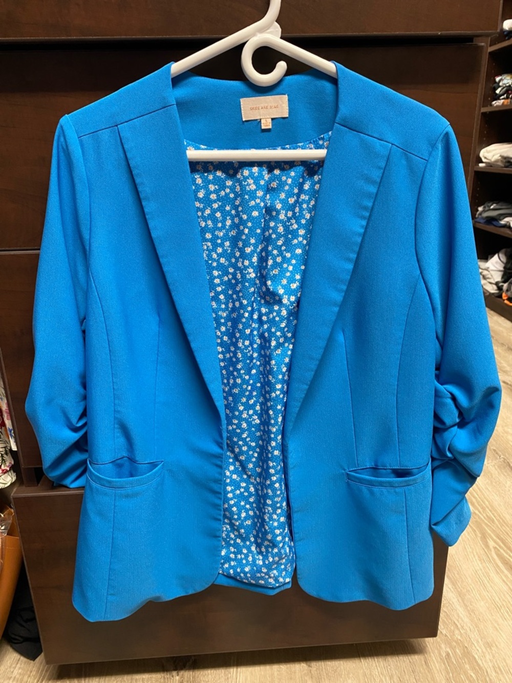 Skies Are Blue Electric Blue Open-Front Blazer